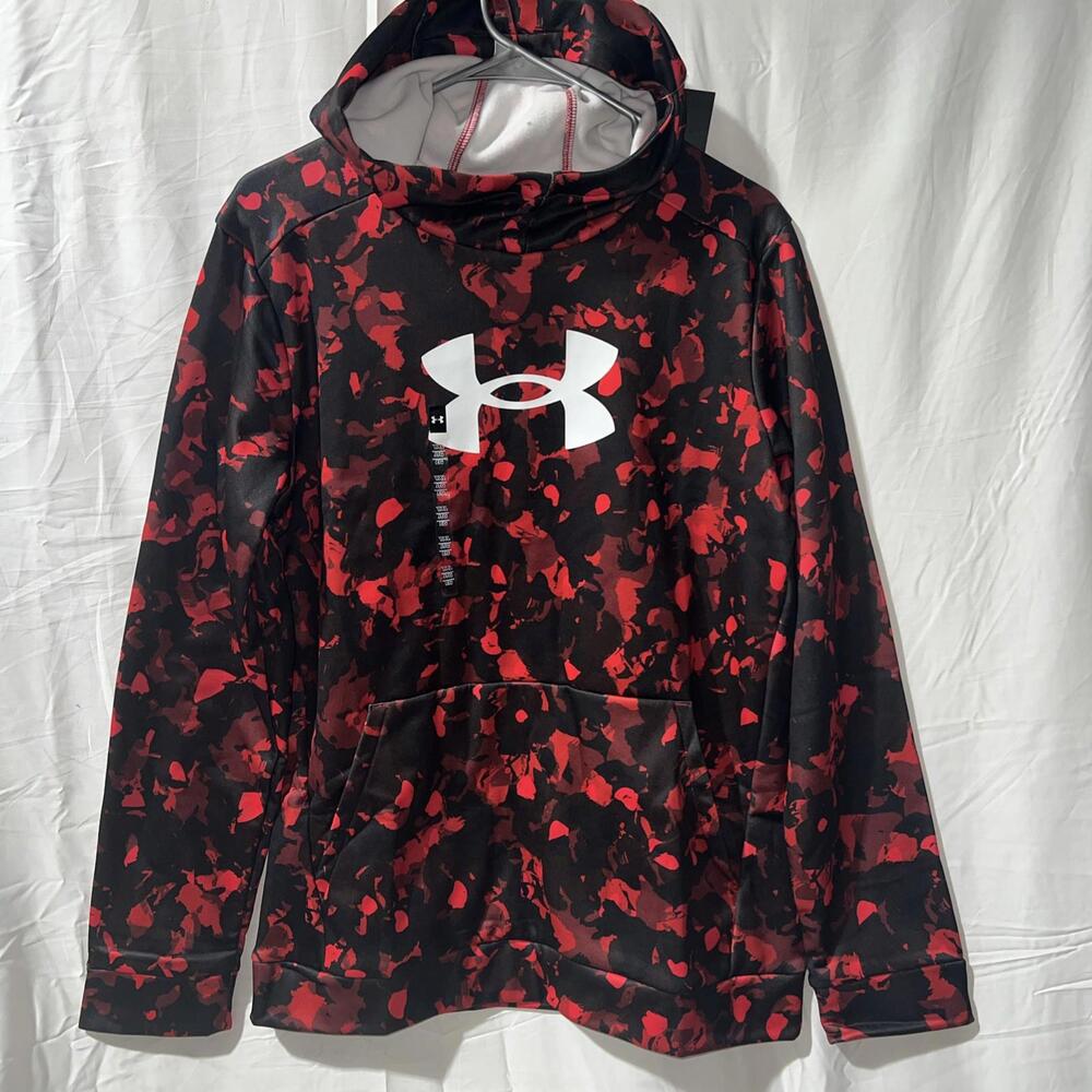 Under Armour Boys' Armour Fleece Big Logo All Over Print Hoodie Inferno Red/Whit